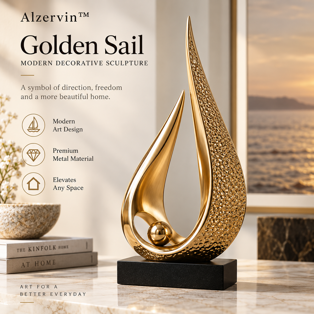 Alzervin™ Golden Sail Modern Decorative Sculpture