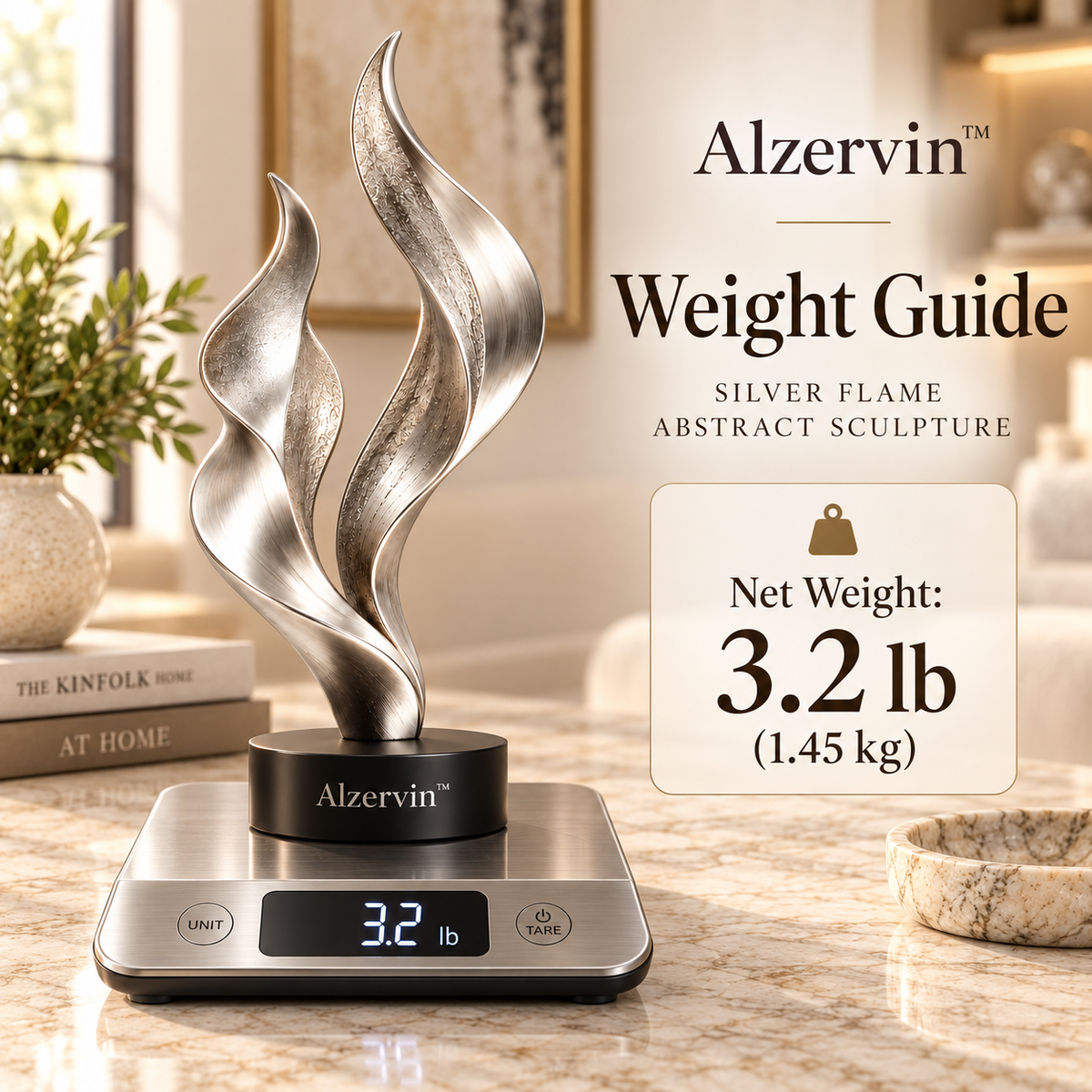 Alzervin™ Silver Flame Modern Abstract Sculpture