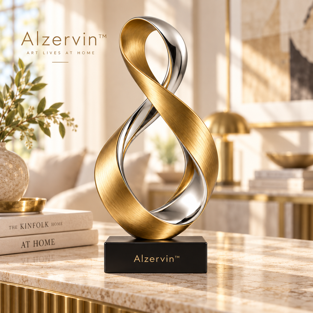 Alzervin™ Gold & Silver Infinity Ribbon Sculpture