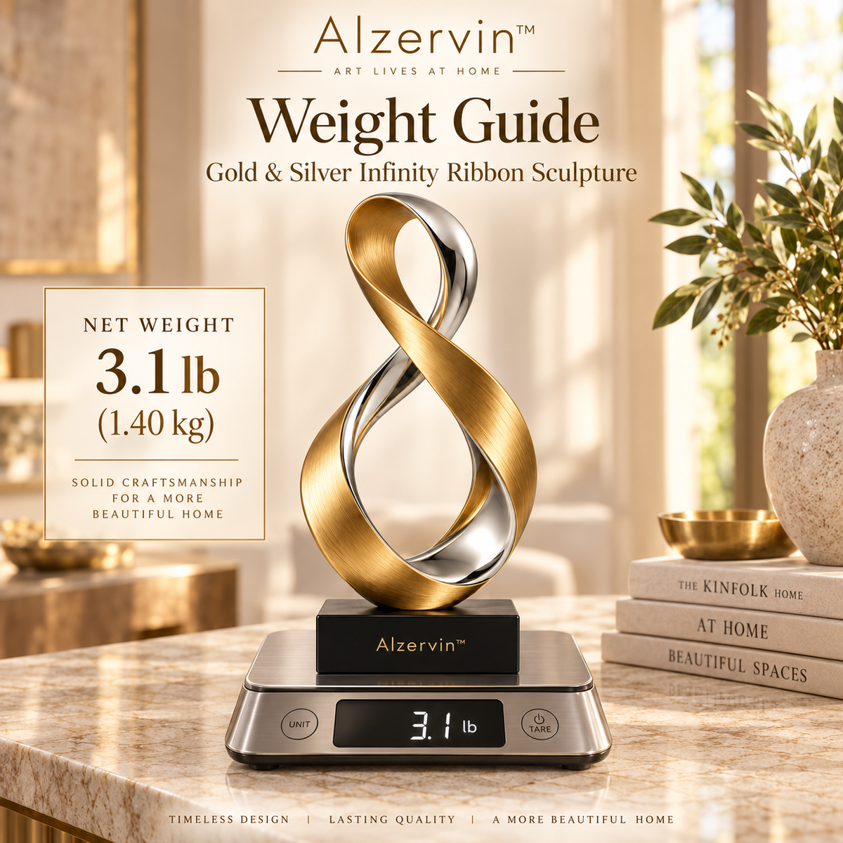 Alzervin™ Gold & Silver Infinity Ribbon Sculpture