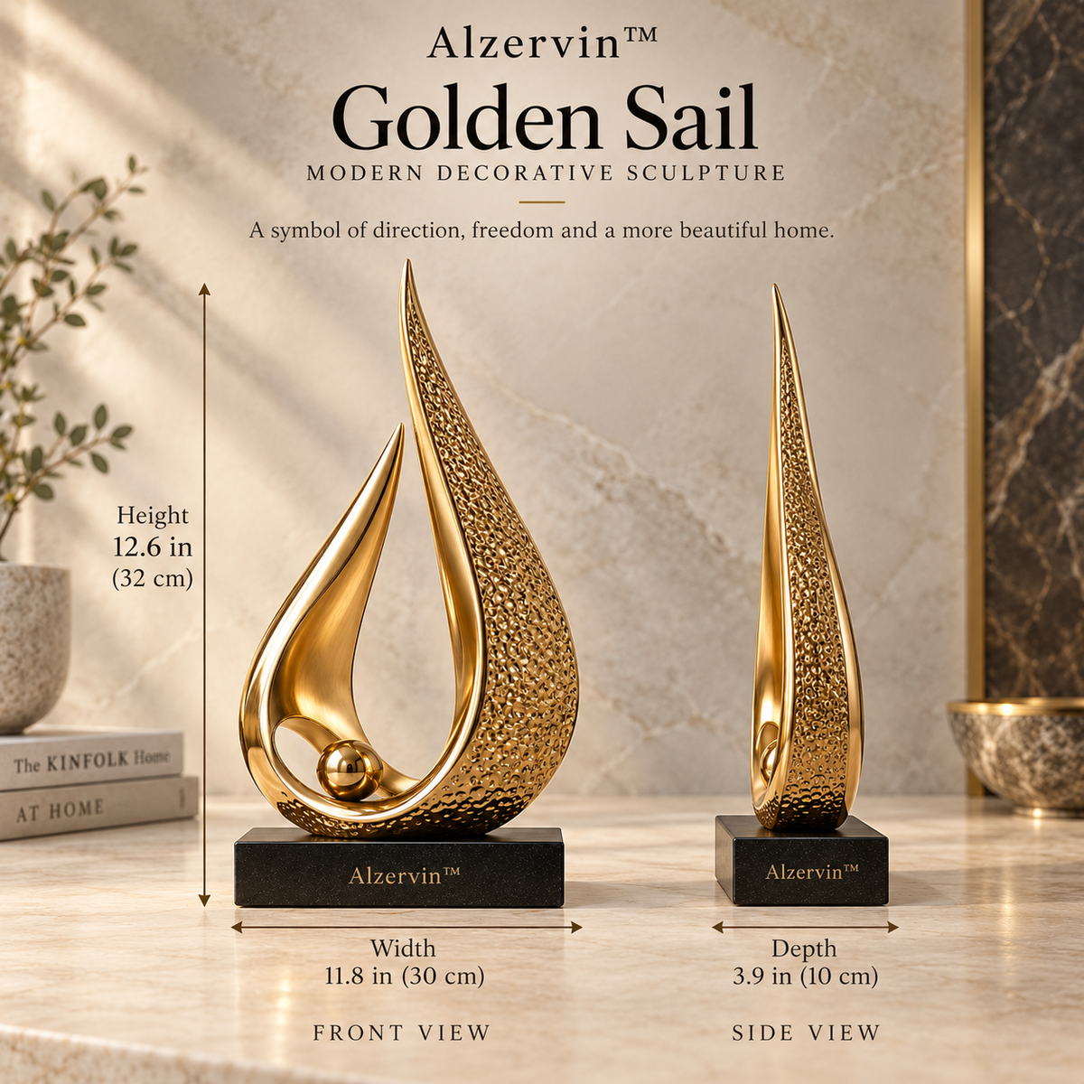 Alzervin™ Golden Sail Modern Decorative Sculpture
