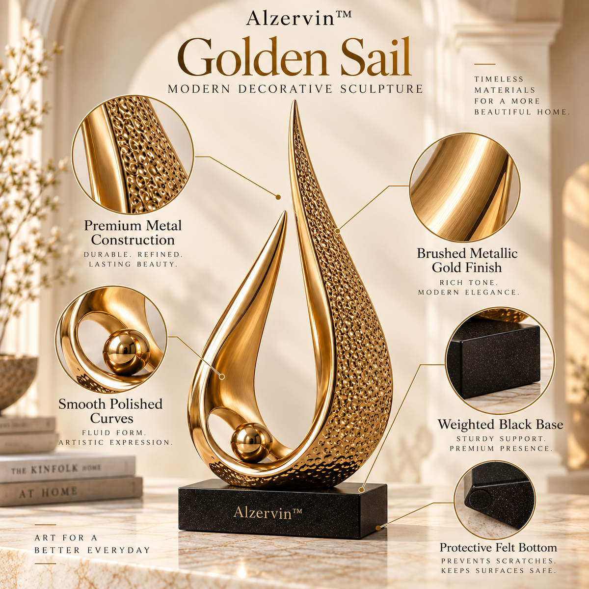 Alzervin™ Golden Sail Modern Decorative Sculpture