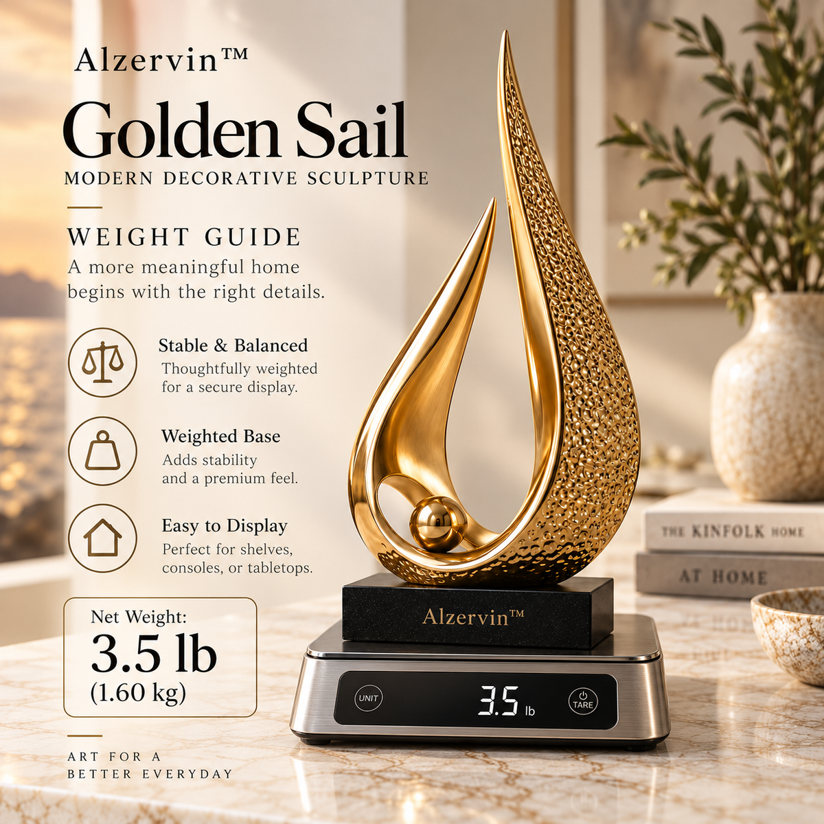 Alzervin™ Golden Sail Modern Decorative Sculpture