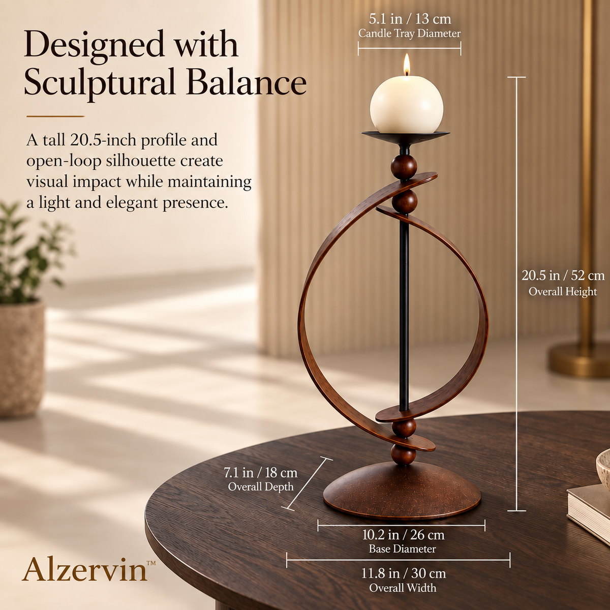 Alzervin™ Walnut Orbit Sculptural Candle Holder