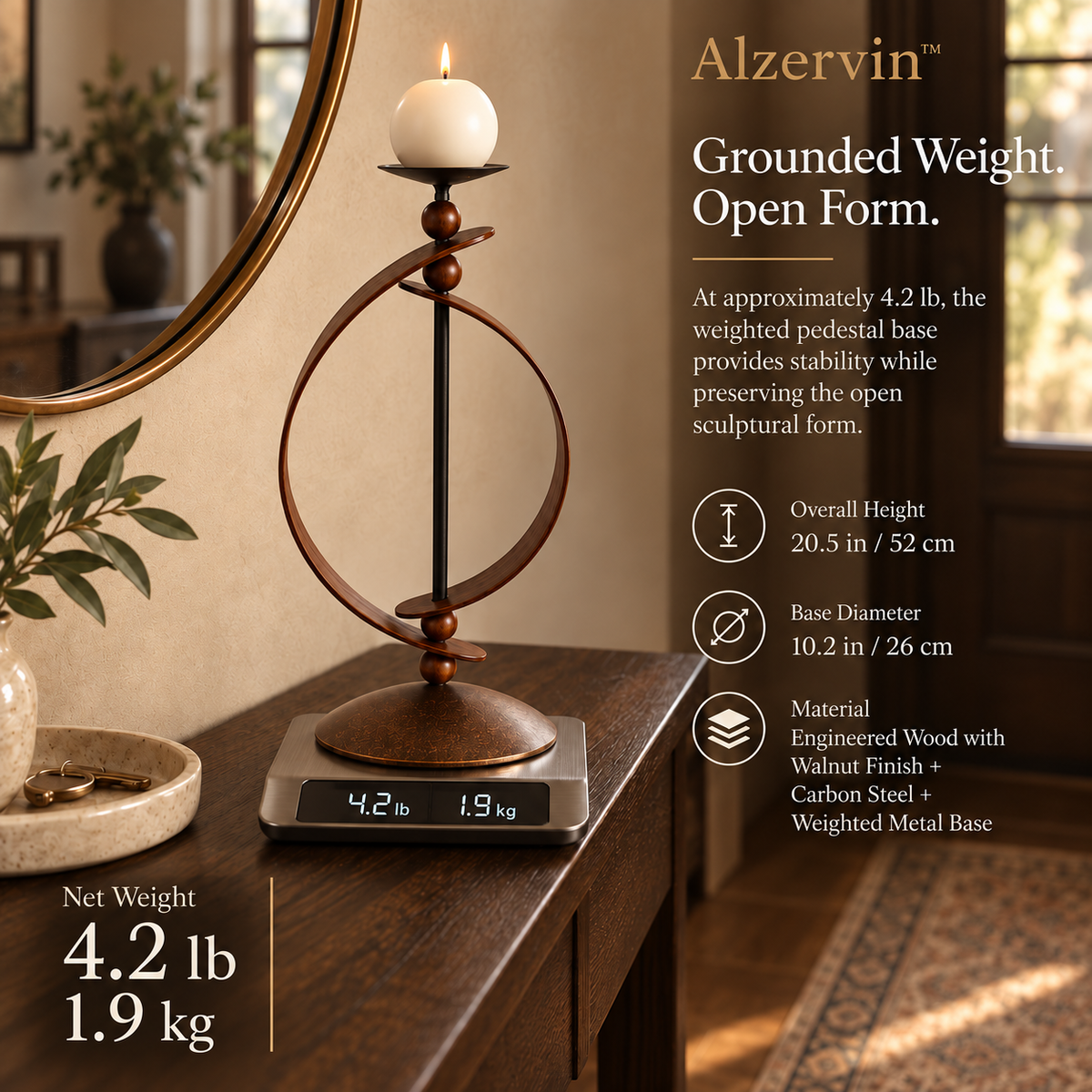 Alzervin™ Walnut Orbit Sculptural Candle Holder