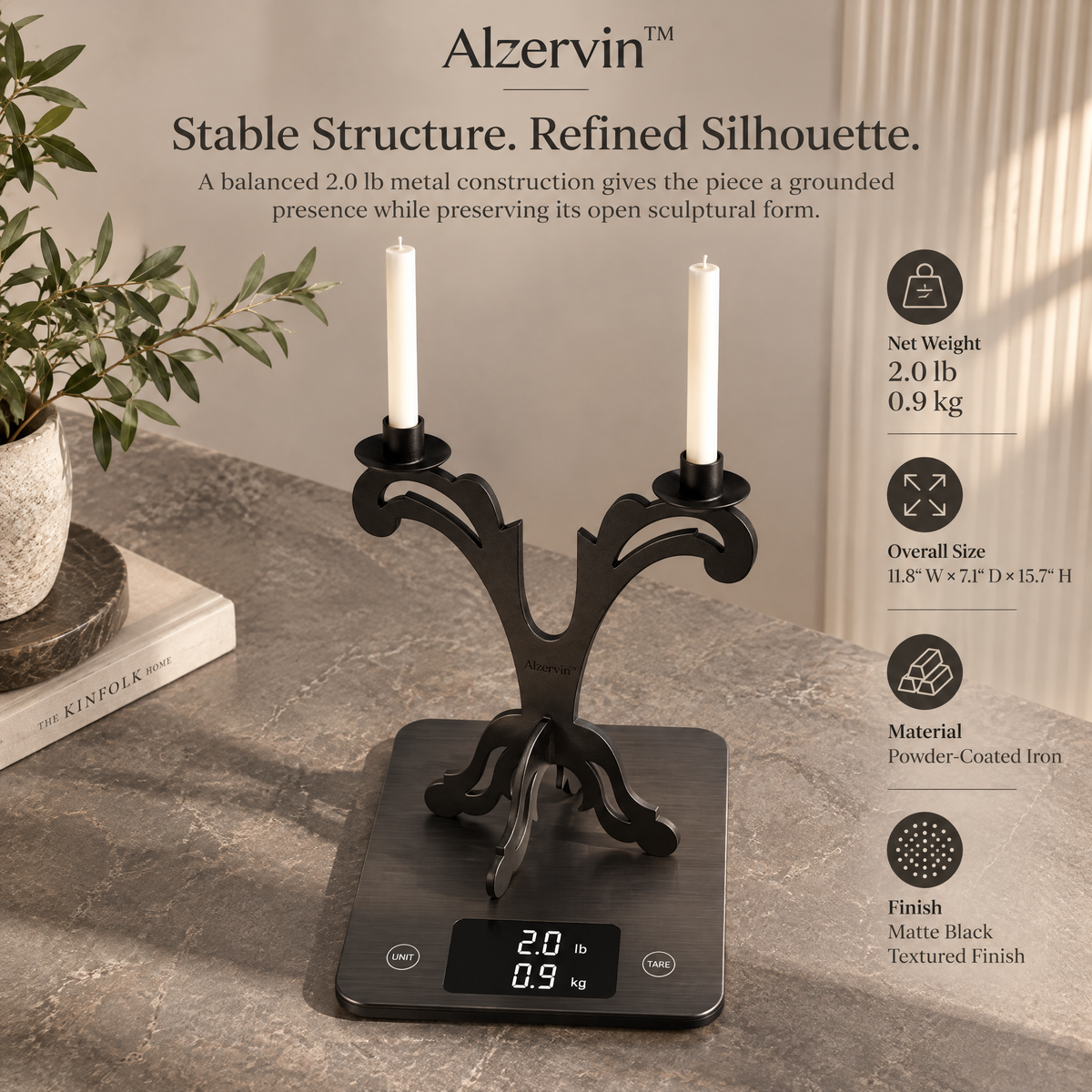 Alzervin™ Sculptural Double-Arm Taper Candle Holder