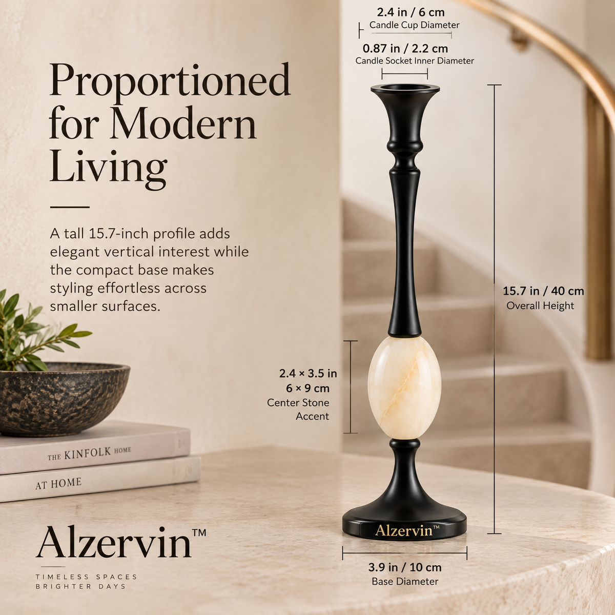 Alzervin™ Sculptural Onyx Accent Taper Candle Holder