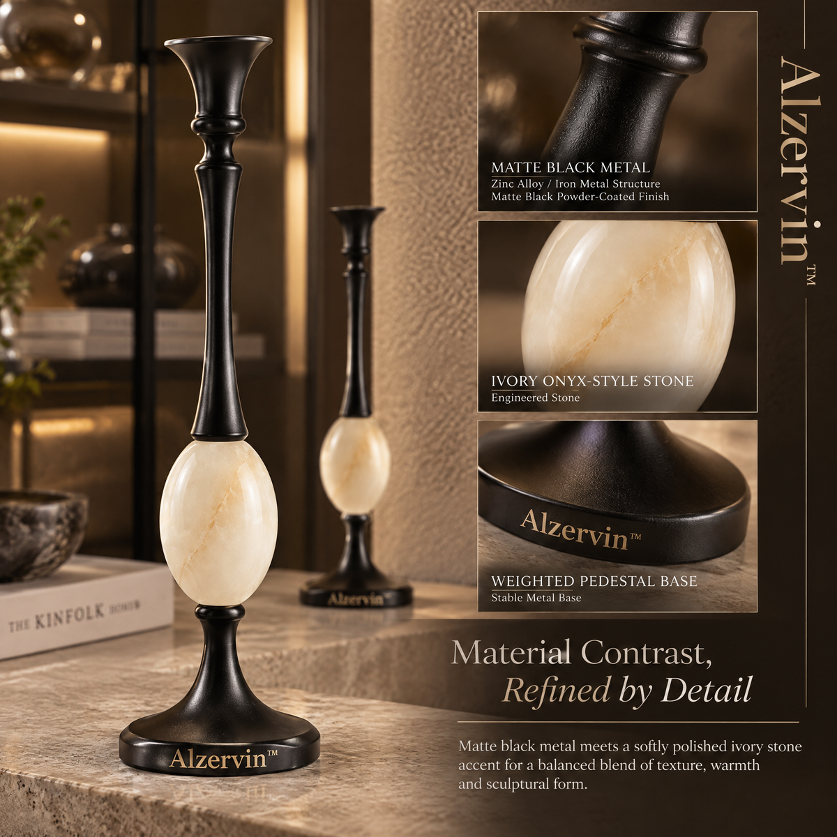 Alzervin™ Sculptural Onyx Accent Taper Candle Holder