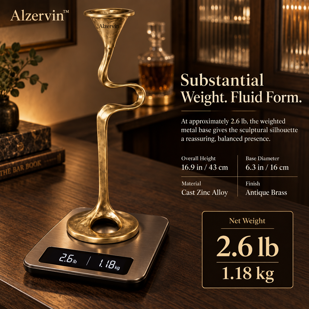 Alzervin™ Sculptural Flow Brass-Tone Metal Taper Candle Holder