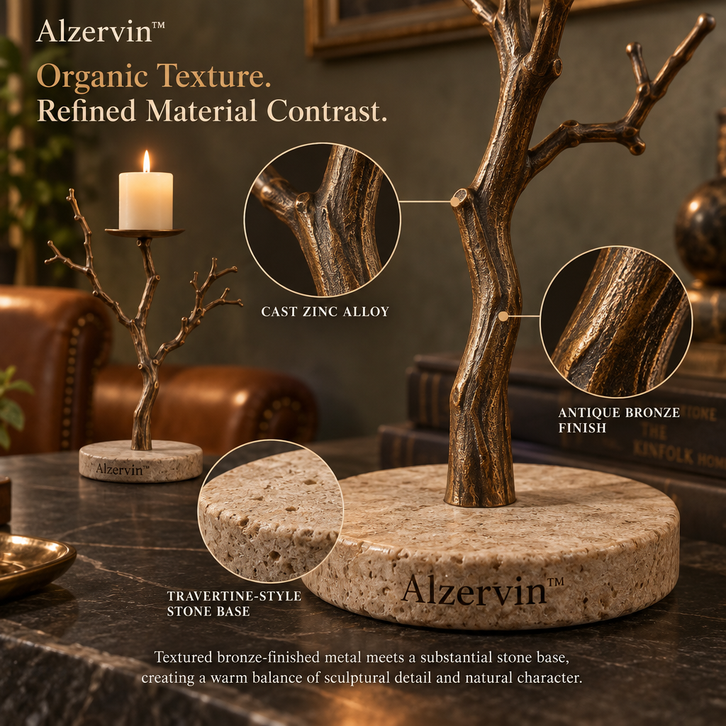 Alzervin™ Sculptural Flow Brass Taper Candle Holder