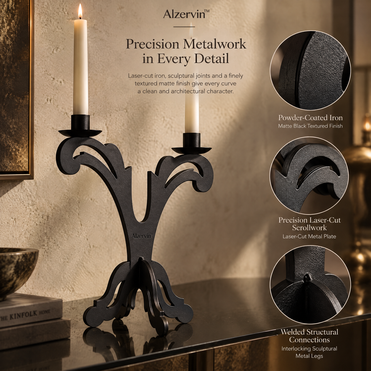 Alzervin™ Sculptural Double-Arm Taper Candle Holder