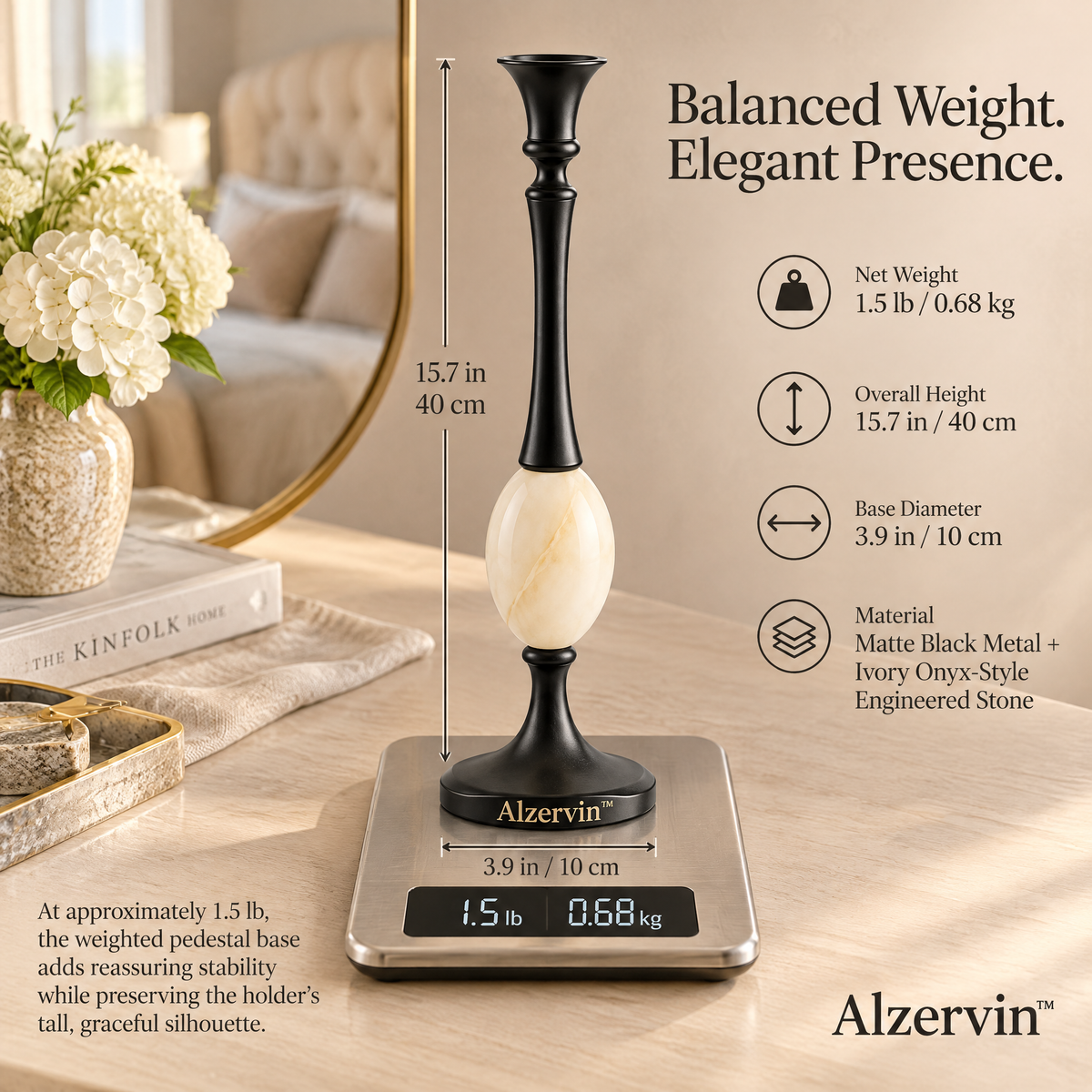 Alzervin™ Sculptural Onyx Accent Taper Candle Holder