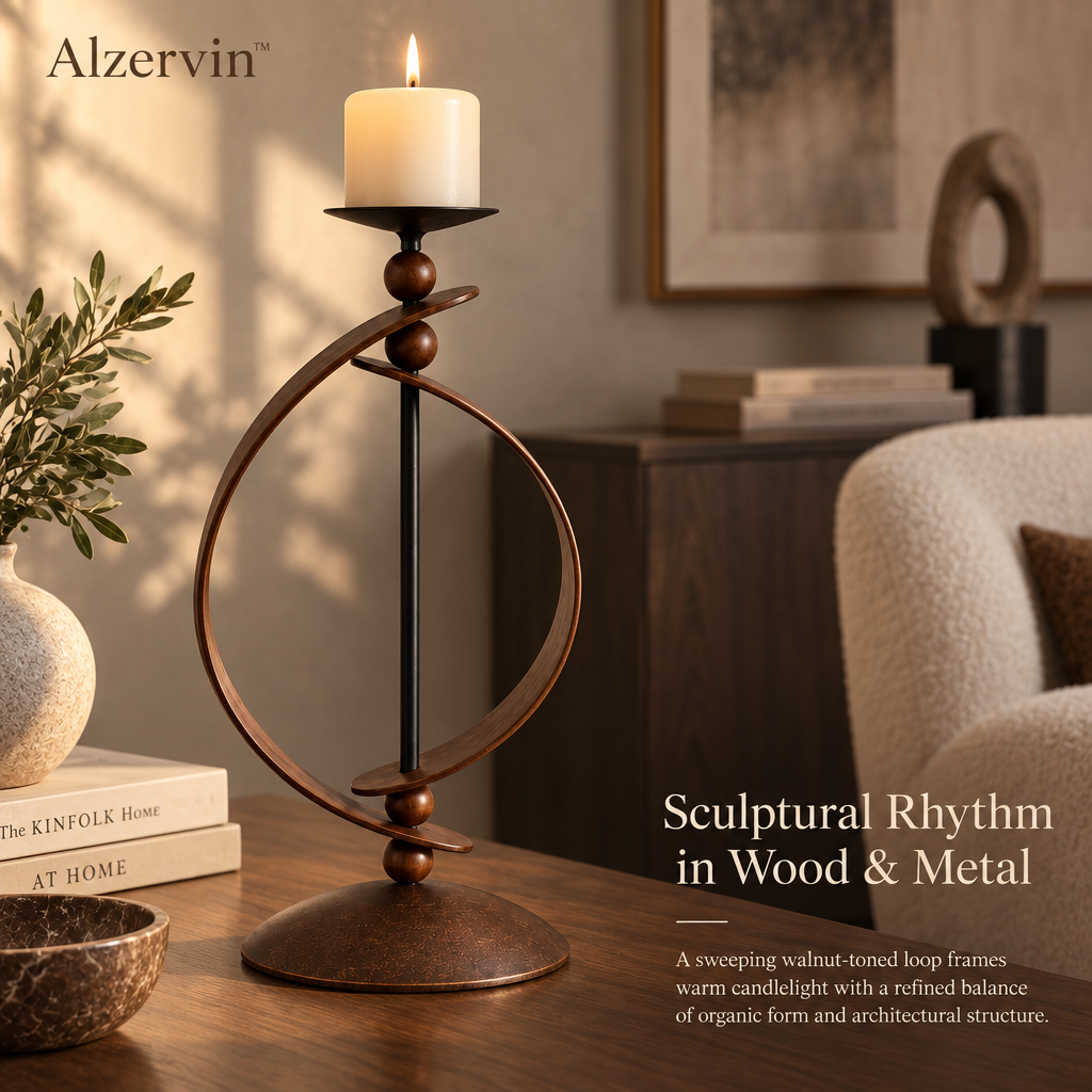 Alzervin™ Walnut Orbit Sculptural Candle Holder