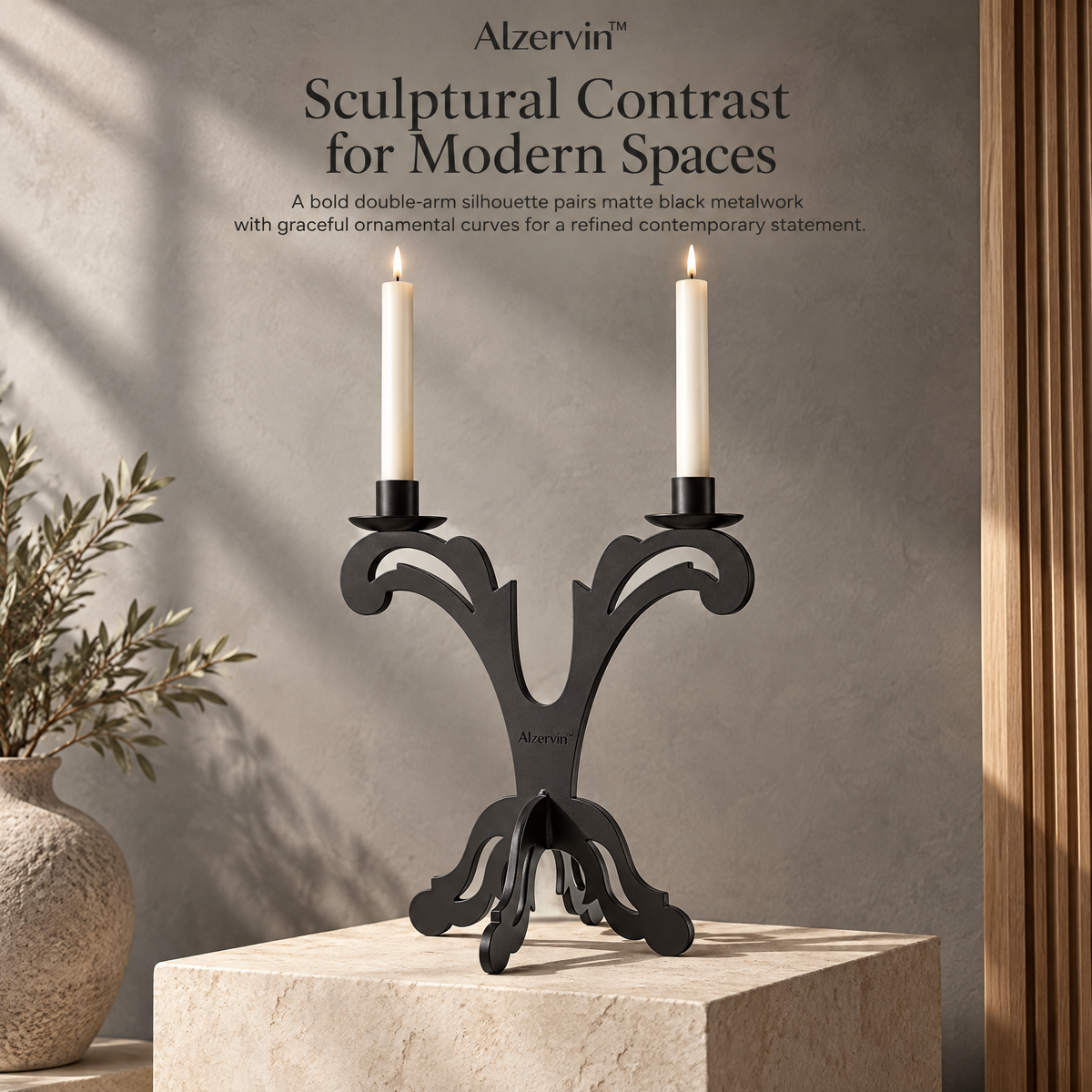 Alzervin™ Sculptural Double-Arm Taper Candle Holder