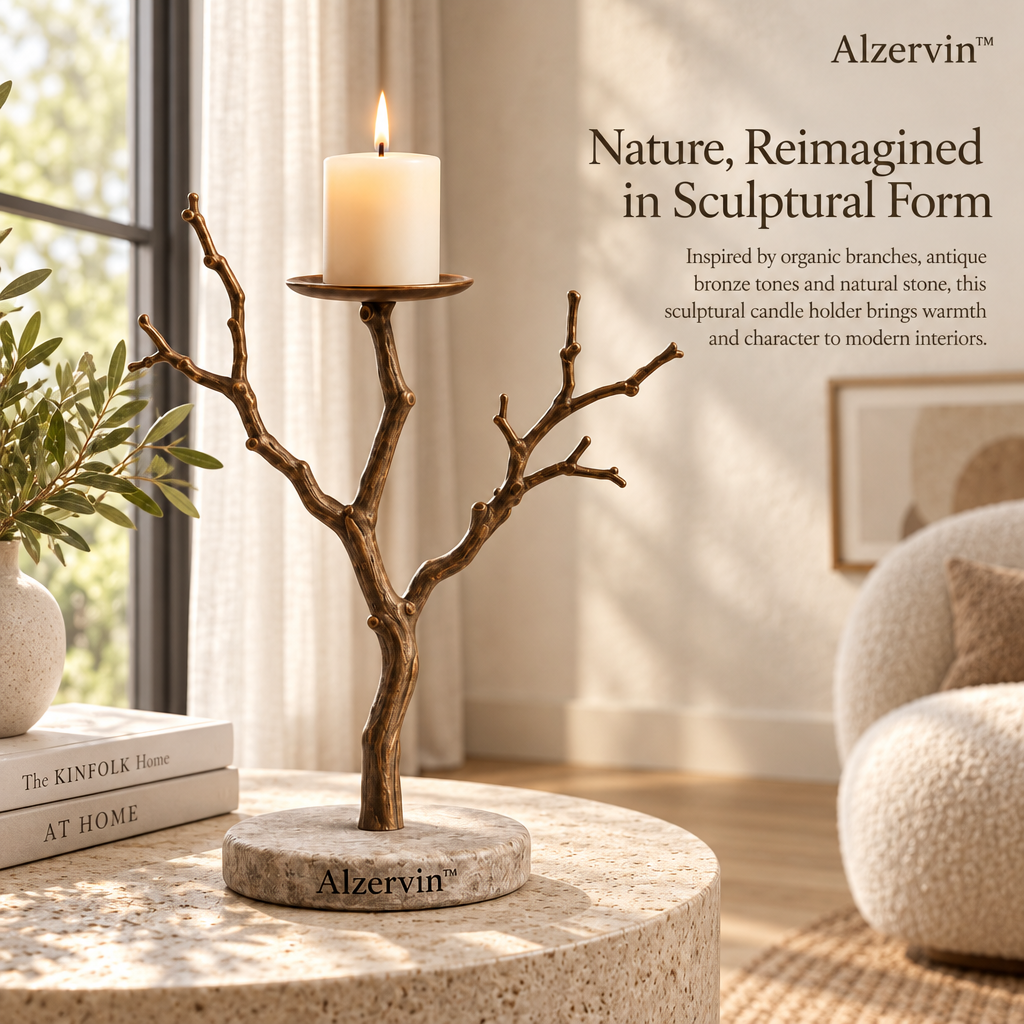 Alzervin™ Sculptural Flow Brass Taper Candle Holder