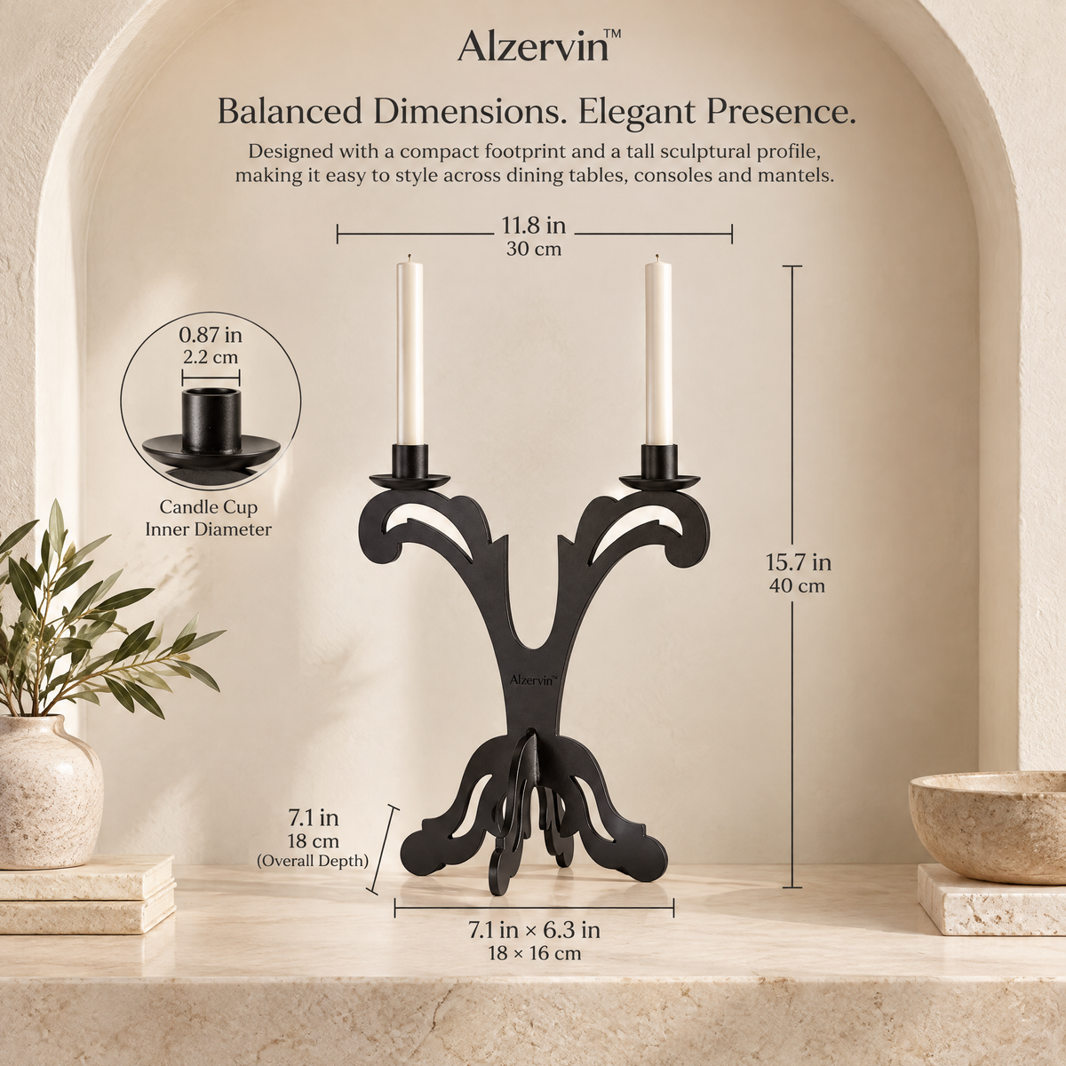 Alzervin™ Sculptural Double-Arm Taper Candle Holder