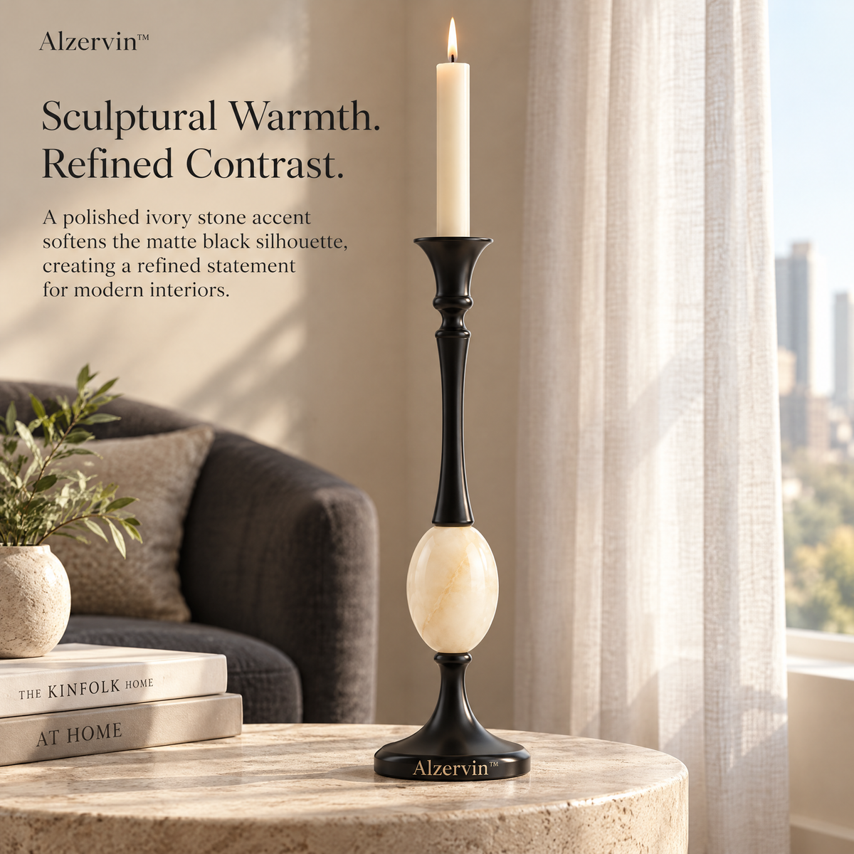 Alzervin™ Sculptural Onyx Accent Taper Candle Holder